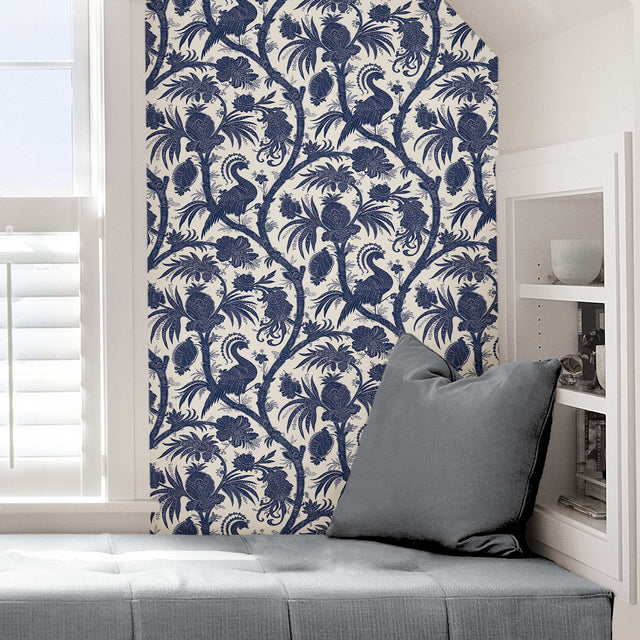 Indigo Balinese Peacock Scalamandre Self Adhesive Wallpaper