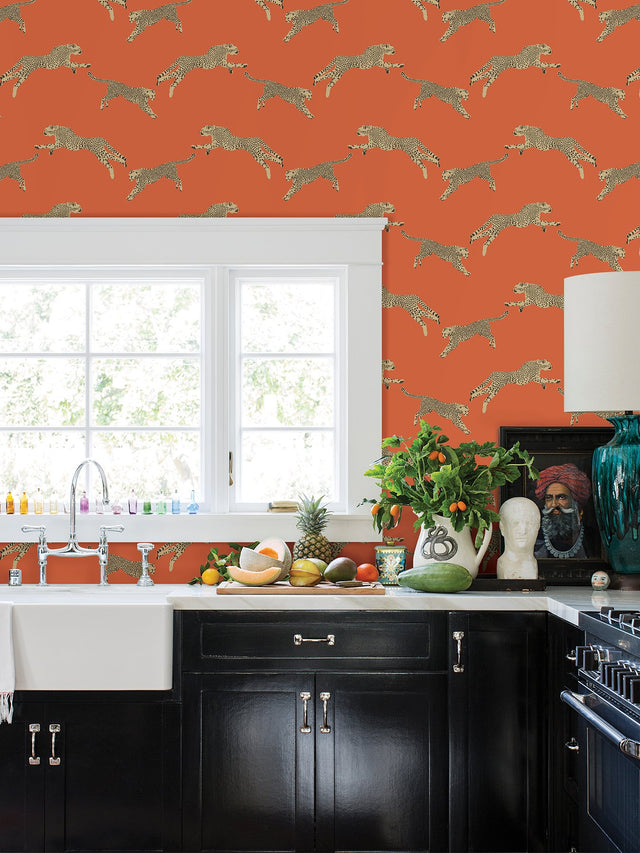 Leaping Cheetah Clementine Peel & Stick Wallpaper with Novelty Animal Pattern, Feature Wall Style - SCS4275