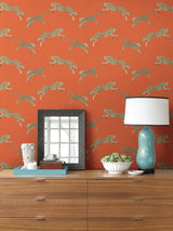Leaping Cheetah Clementine Peel & Stick Wallpaper with Novelty Animal Pattern, Feature Wall Style - SCS4275