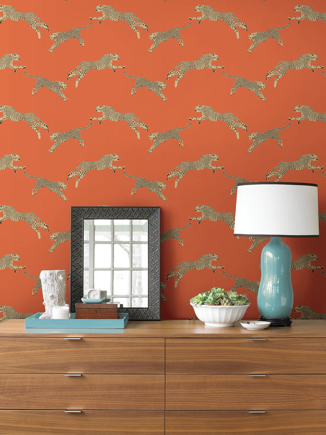 Leaping Cheetah Clementine Peel & Stick Wallpaper with Novelty Animal Pattern, Feature Wall Style - SCS4275