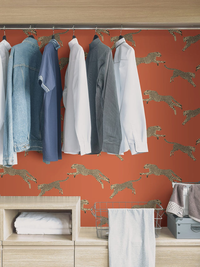 Leaping Cheetah Clementine Peel & Stick Wallpaper with Novelty Animal Pattern, Feature Wall Style - SCS4275