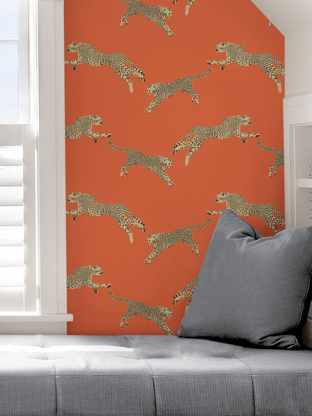 Leaping Cheetah Clementine Peel & Stick Wallpaper with Novelty Animal Pattern, Feature Wall Style - SCS4275