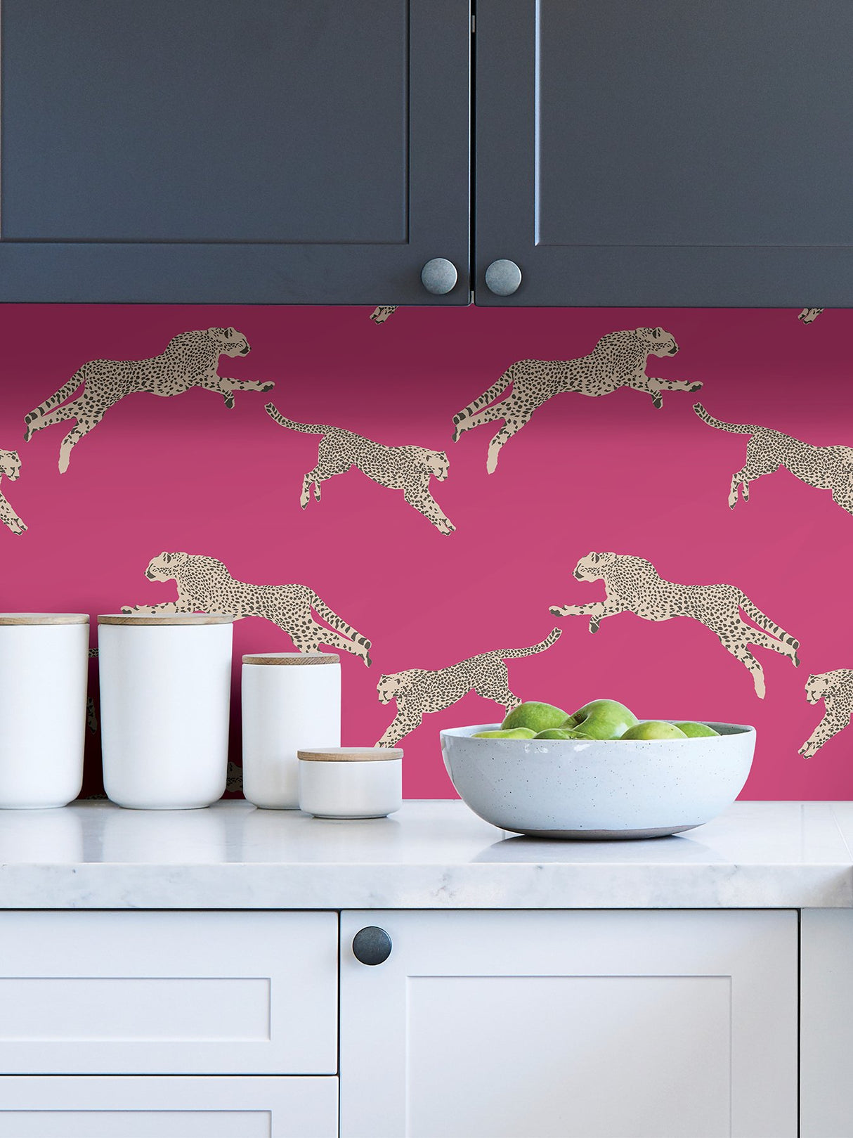 Leaping Cheetah Bubblegum Peel & Stick Wallpaper with Novelty Animal Pattern, Feature Wall Style - SCS4276