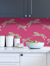 Leaping Cheetah Bubblegum Peel & Stick Wallpaper with Novelty Animal Pattern, Feature Wall Style - SCS4276