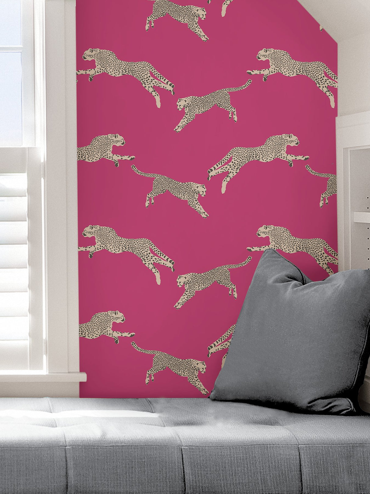 Leaping Cheetah Bubblegum Peel & Stick Wallpaper with Novelty Animal Pattern, Feature Wall Style - SCS4276