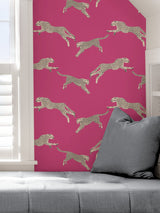 Leaping Cheetah Bubblegum Peel & Stick Wallpaper with Novelty Animal Pattern, Feature Wall Style - SCS4276