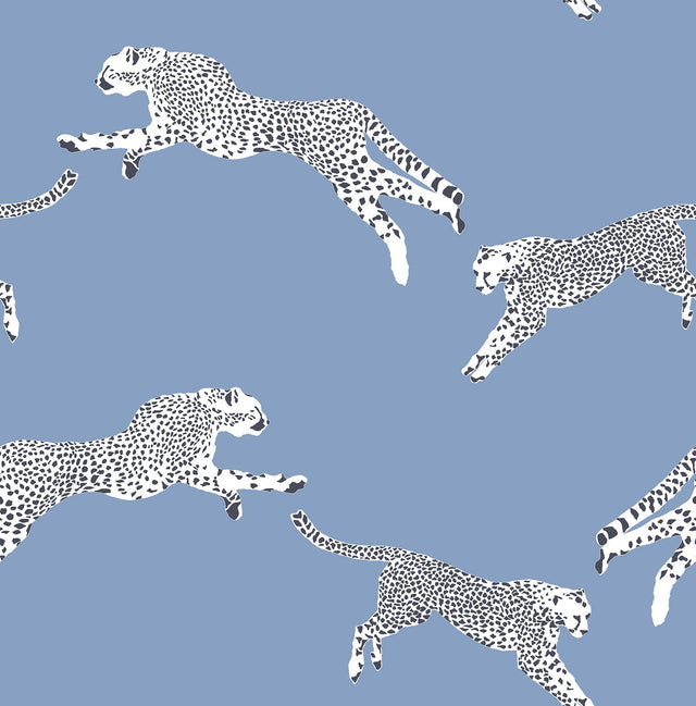 Leaping Cheetah Cloud Nine Blue Peel & Stick Wallpaper with Novelty Feature Wall Style - NuWallpaper SCS4277