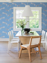 Leaping Cheetah Cloud Nine Blue Peel & Stick Wallpaper with Novelty Feature Wall Style - NuWallpaper SCS4277