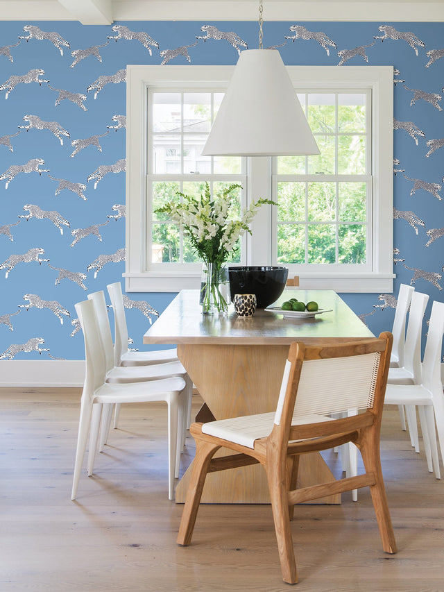 Leaping Cheetah Cloud Nine Blue Peel & Stick Wallpaper with Novelty Feature Wall Style - NuWallpaper SCS4277