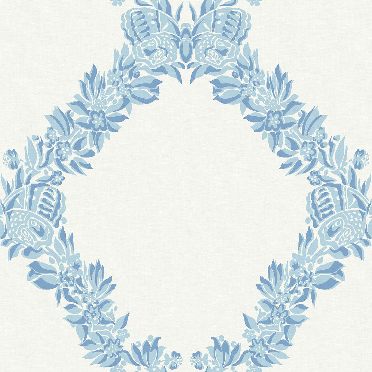 Wreath Sky Blue Peel & Stick Wallpaper with Butterfly Trellis - NuWallpaper SCS6049