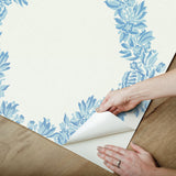Wreath Sky Blue Peel & Stick Wallpaper with Butterfly Trellis - NuWallpaper SCS6049