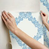 Wreath Sky Blue Peel & Stick Wallpaper with Butterfly Trellis - NuWallpaper SCS6049