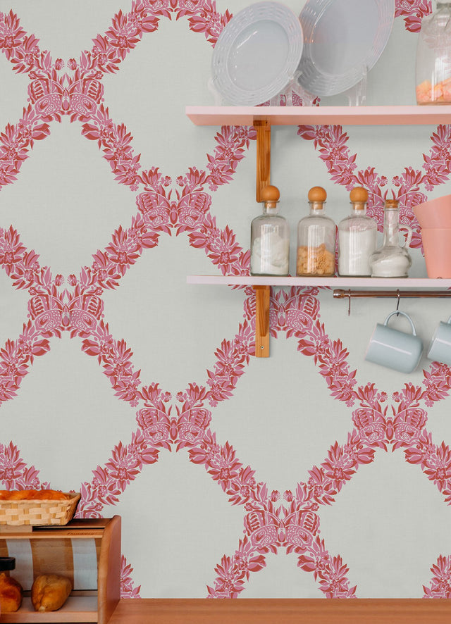 Valentino Wreath Pink Butterfly Trellis Peel & Stick Wallpaper - NuWallpaper SCS6050
