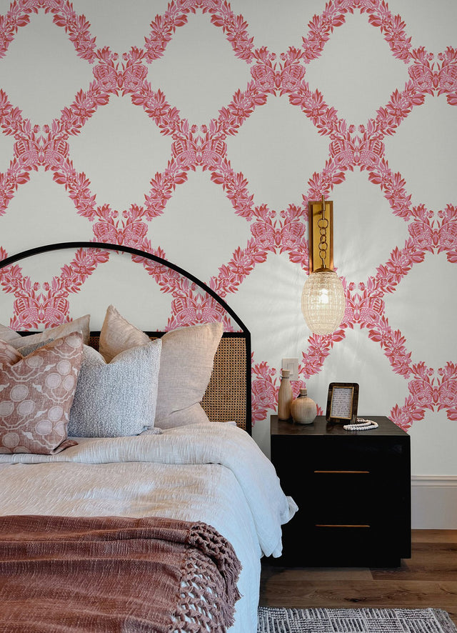 Valentino Wreath Pink Butterfly Trellis Peel & Stick Wallpaper - NuWallpaper SCS6050