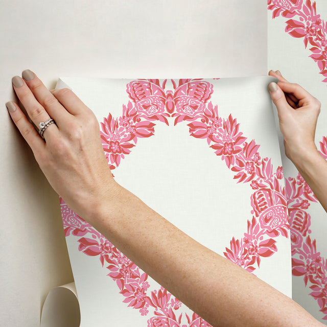 Valentino Wreath Pink Butterfly Trellis Peel & Stick Wallpaper - NuWallpaper SCS6050