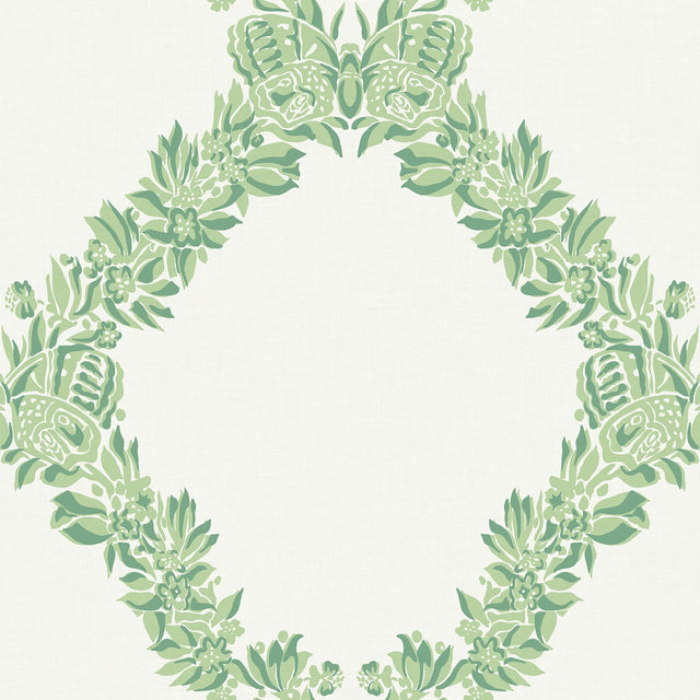 Wreath Jade Peel & Stick Wallpaper with Butterfly Trellis Botanical Motif - NuWallpaper SCS6051