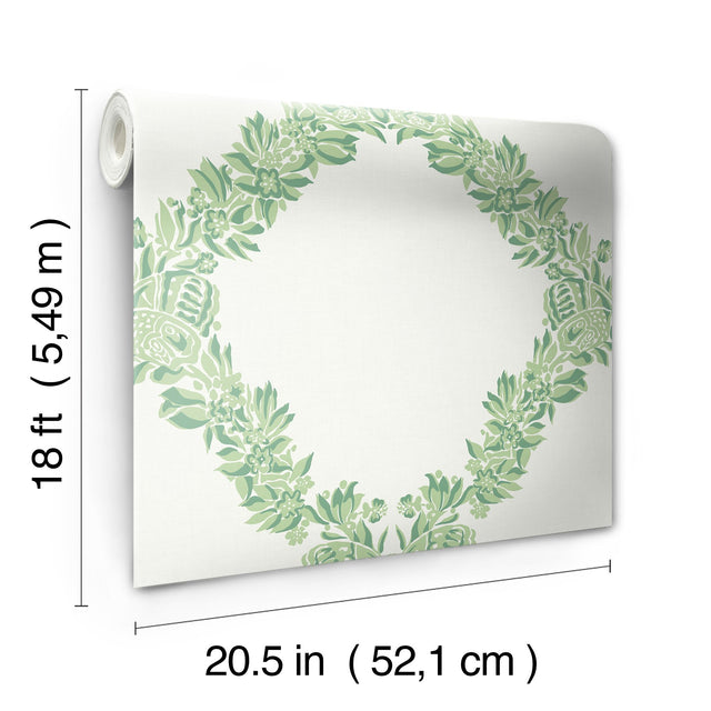 Wreath Jade Peel & Stick Wallpaper with Butterfly Trellis Botanical Motif - NuWallpaper SCS6051
