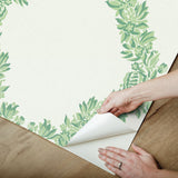 Wreath Jade Peel & Stick Wallpaper with Butterfly Trellis Botanical Motif - NuWallpaper SCS6051