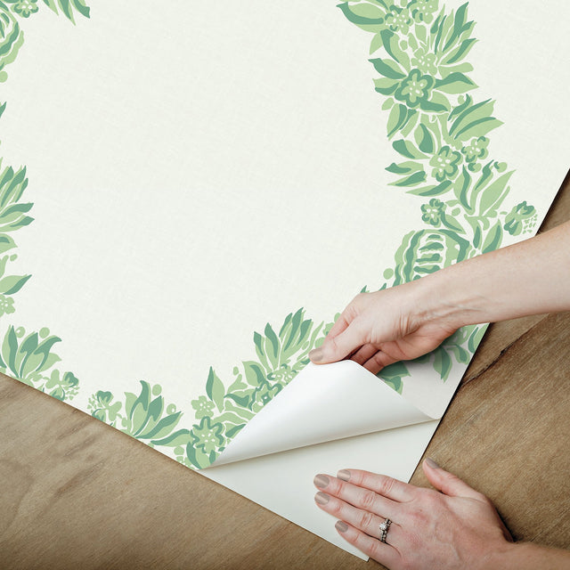 Wreath Jade Peel & Stick Wallpaper with Butterfly Trellis Botanical Motif - NuWallpaper SCS6051