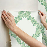 Wreath Jade Peel & Stick Wallpaper with Butterfly Trellis Botanical Motif - NuWallpaper SCS6051