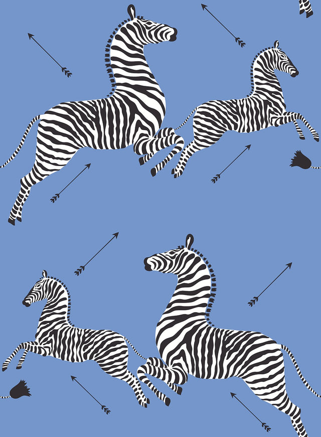 Zebra Safari Azure Peel & Stick Wallpaper with Zebra Print Motif - NuWallpaper SCS6053