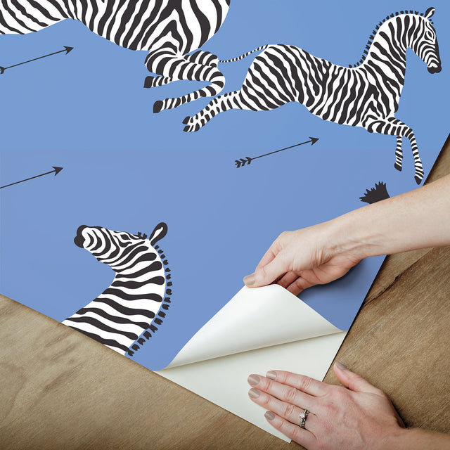 Zebra Safari Azure Peel & Stick Wallpaper with Zebra Print Motif - NuWallpaper SCS6053