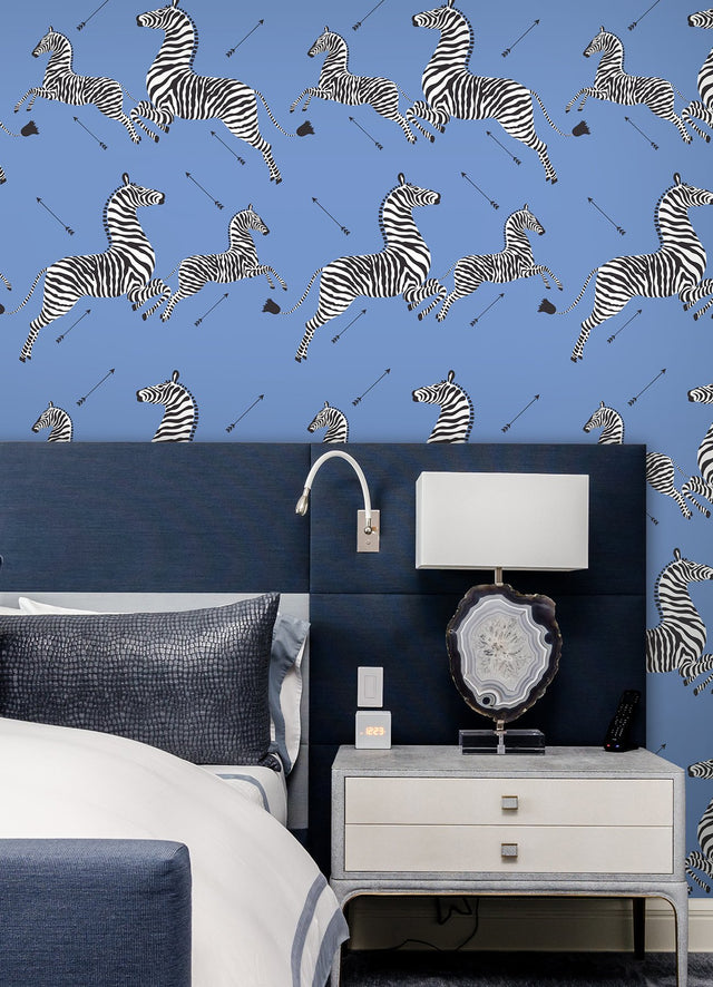 Zebra Safari Azure Peel & Stick Wallpaper with Zebra Print Motif - NuWallpaper SCS6053