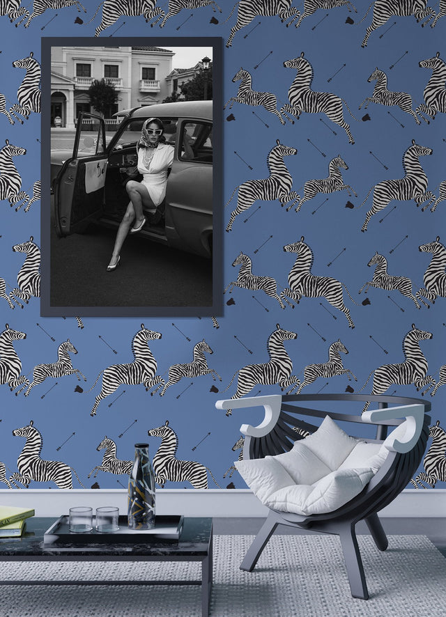 Zebra Safari Azure Peel & Stick Wallpaper with Zebra Print Motif - NuWallpaper SCS6053