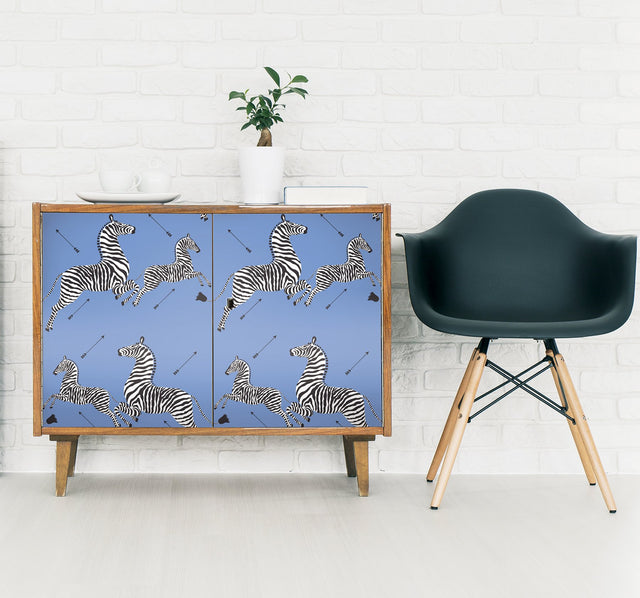 Zebra Safari Azure Peel & Stick Wallpaper with Zebra Print Motif - NuWallpaper SCS6053