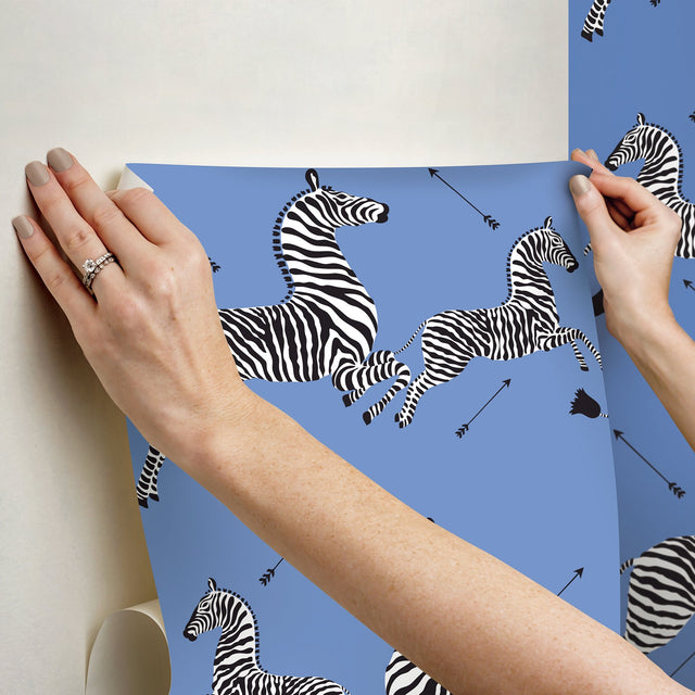 Zebra Safari Azure Peel & Stick Wallpaper with Zebra Print Motif - NuWallpaper SCS6053