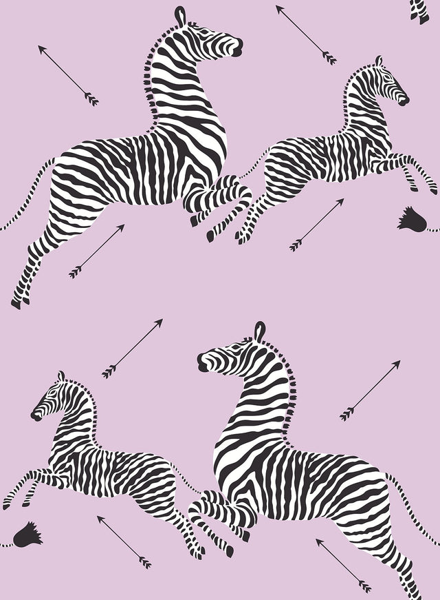 Zebra Safari Lilac Peel & Stick Wallpaper with Zebra Print Motif - NuWallpaper SCS6054