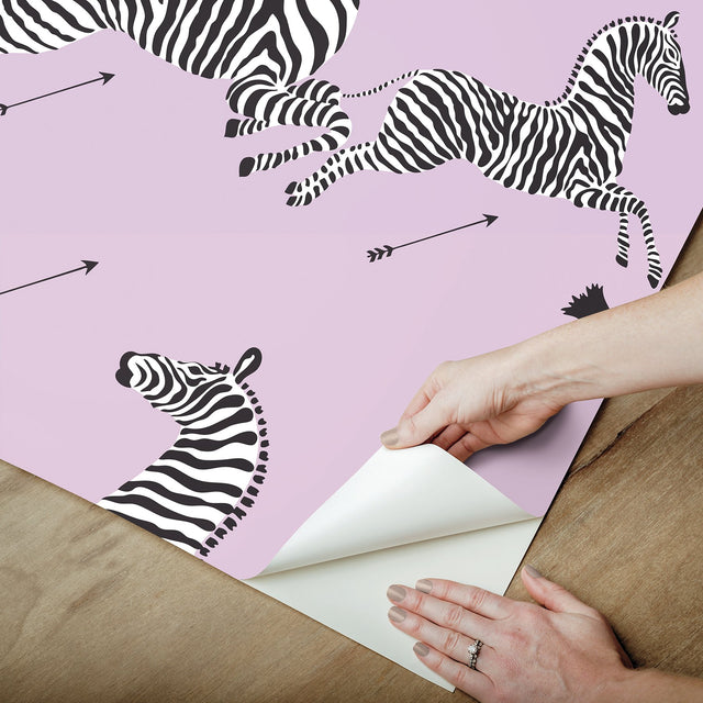 Zebra Safari Lilac Peel & Stick Wallpaper with Zebra Print Motif - NuWallpaper SCS6054