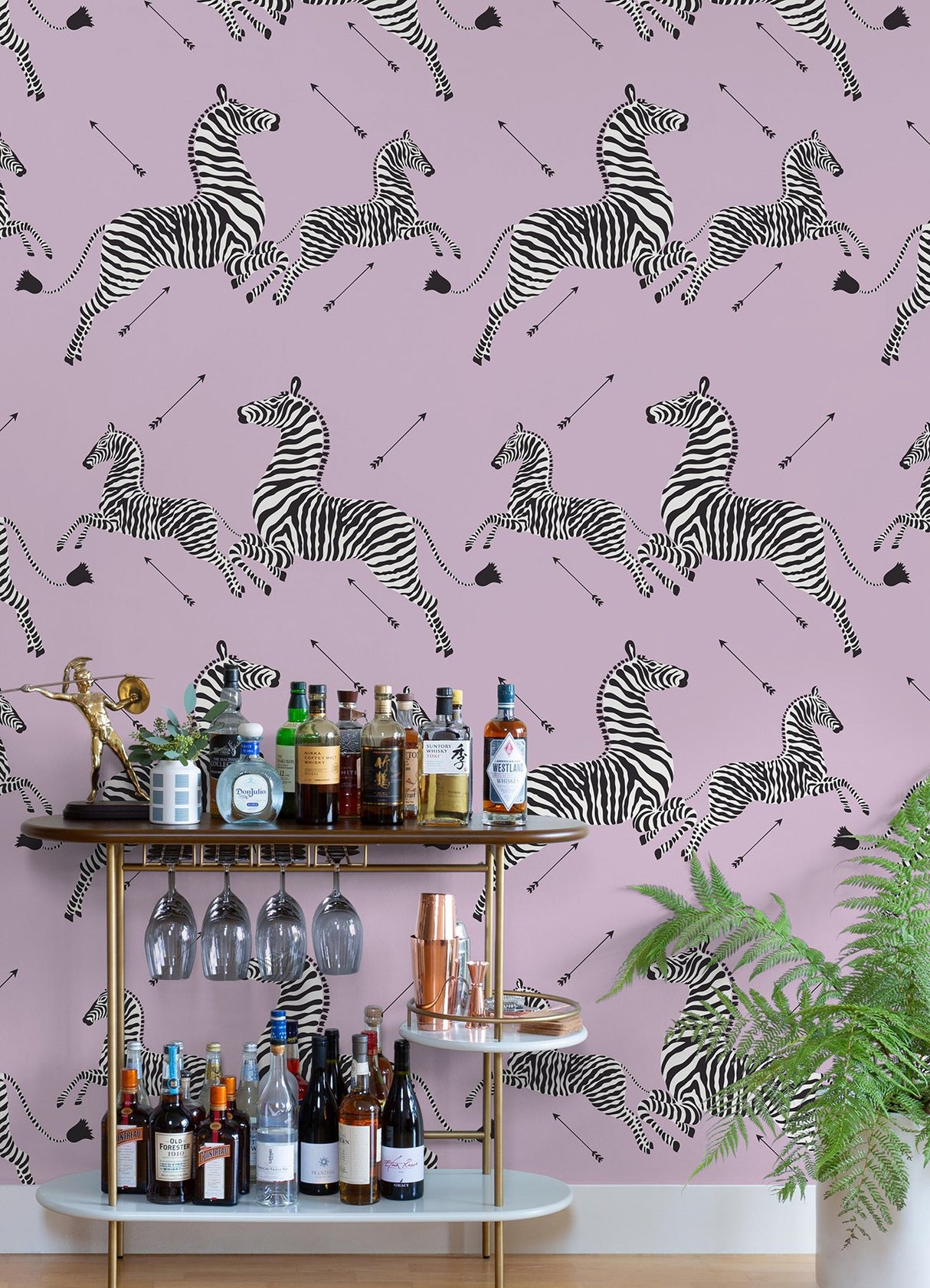 Zebra Safari Lilac Peel & Stick Wallpaper with Zebra Print Motif - NuWallpaper SCS6054