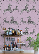 Zebra Safari Lilac Peel & Stick Wallpaper with Zebra Print Motif - NuWallpaper SCS6054
