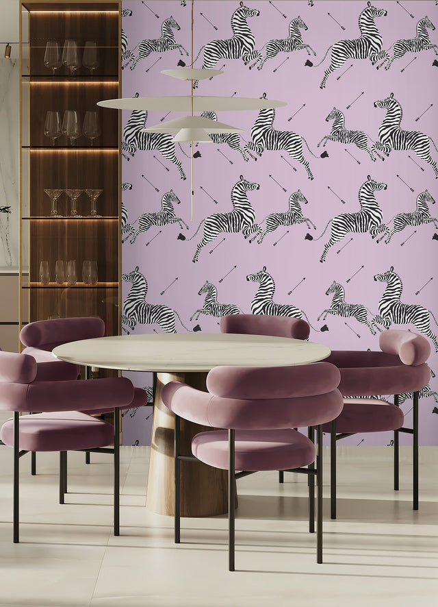 Zebra Safari Lilac Peel & Stick Wallpaper with Zebra Print Motif - NuWallpaper SCS6054
