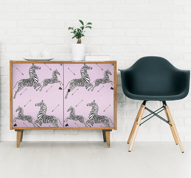 Zebra Safari Lilac Peel & Stick Wallpaper with Zebra Print Motif - NuWallpaper SCS6054