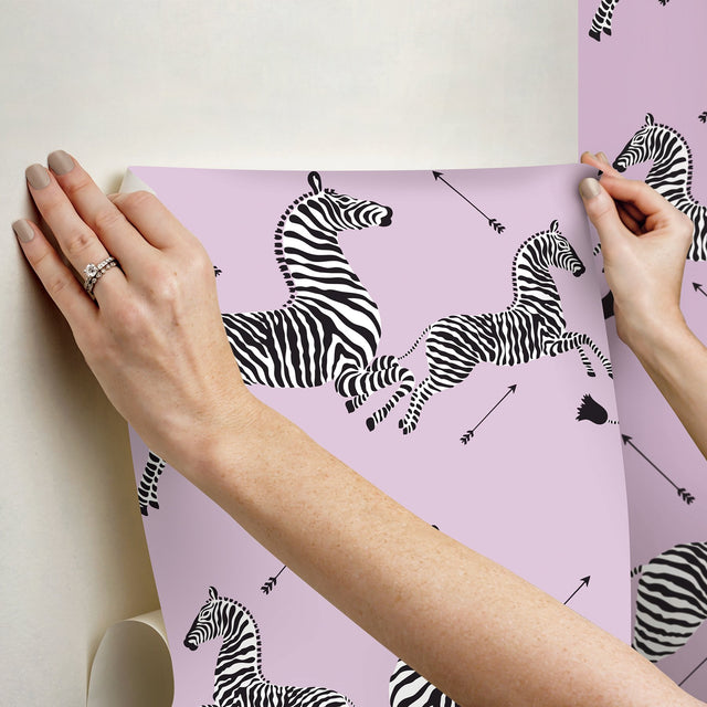 Zebra Safari Lilac Peel & Stick Wallpaper with Zebra Print Motif - NuWallpaper SCS6054