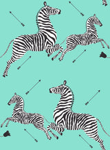 Zebra Safari Aqua Peel & Stick Wallpaper with Zebra Print Motif, Transitional Style - NuWallpaper SCS6055