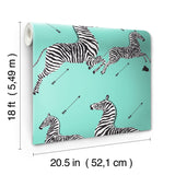 Zebra Safari Aqua Peel & Stick Wallpaper with Zebra Print Motif, Transitional Style - NuWallpaper SCS6055