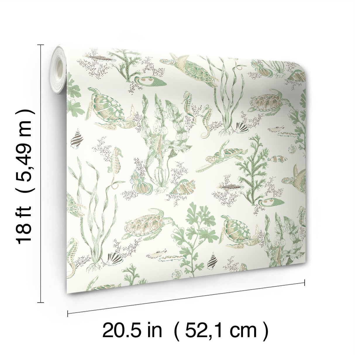 Garparilla Jade & Sandstone Peel & Stick Wallpaper with Coastal Sea Turtle Toile - Brewster SCS6056