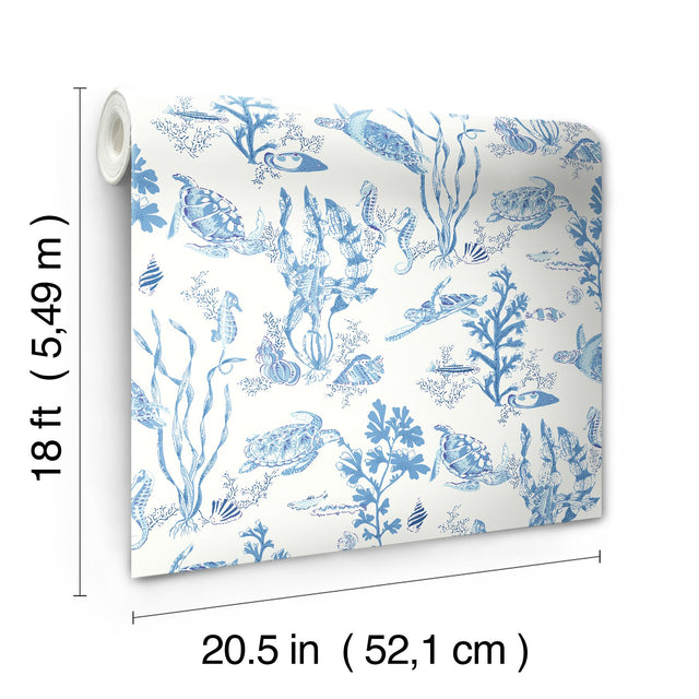 Garparilla Azure Peel & Stick Wallpaper with Coastal Underwater Toile - Scalamandre SCS6057
