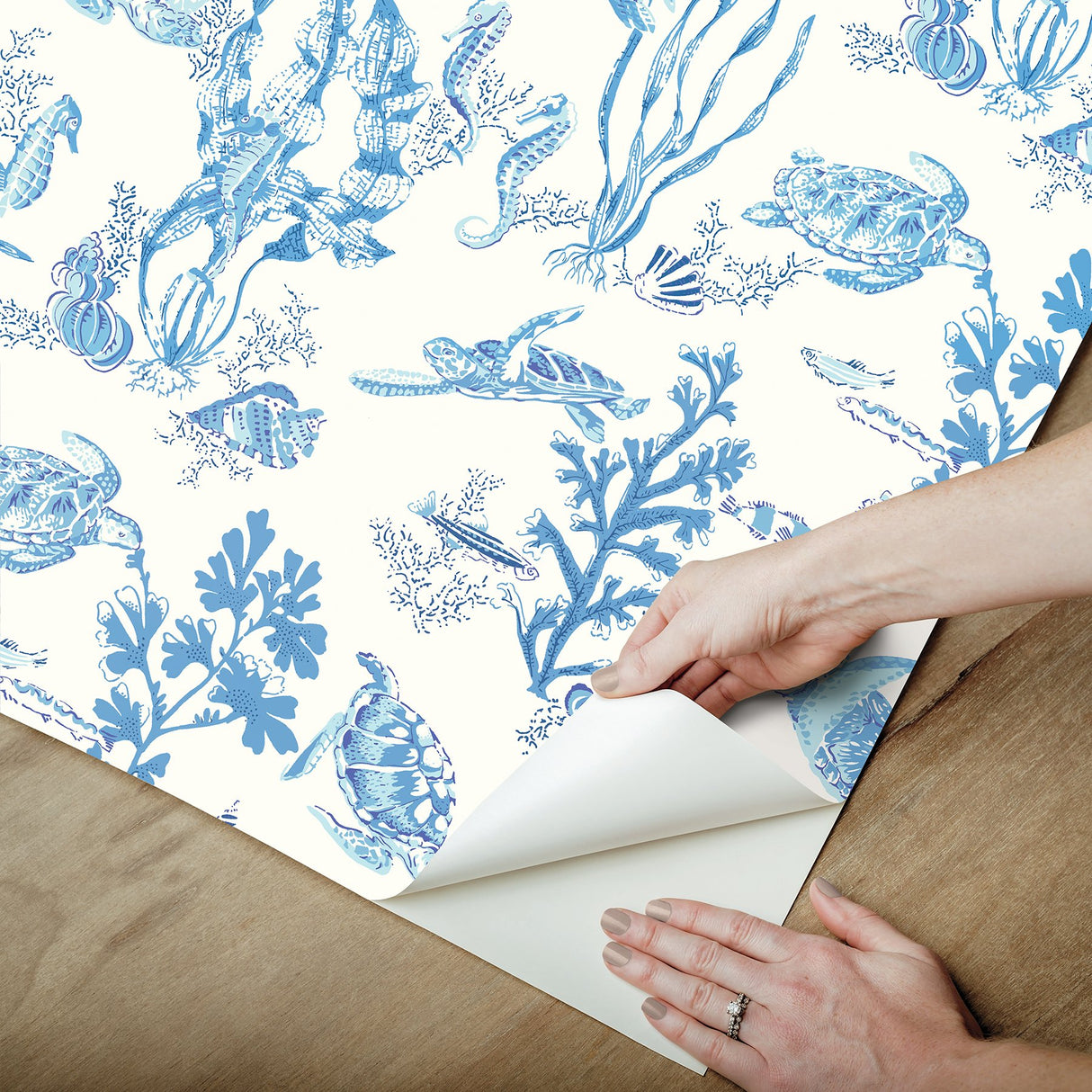 Garparilla Azure Peel & Stick Wallpaper with Coastal Underwater Toile - Scalamandre SCS6057