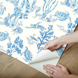 Garparilla Azure Peel & Stick Wallpaper with Coastal Underwater Toile - Scalamandre SCS6057