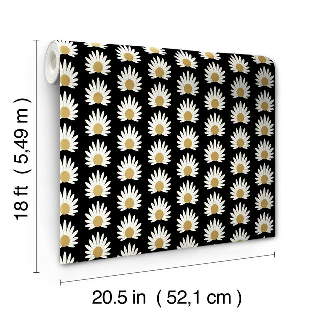 Fleur Black Peel & Stick Wallpaper with Retro Botanical Daisy Pattern - NuWallpaper SCS6058