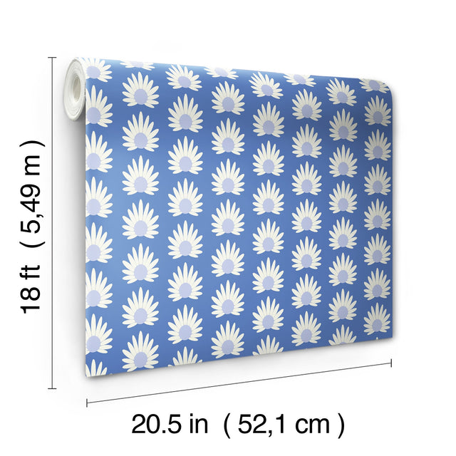 Fleur Azure Peel & Stick Wallpaper with Retro Botanical Daisy Pattern - NuWallpaper SCS6059