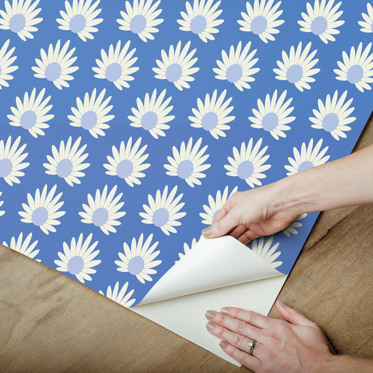 Fleur Azure Peel & Stick Wallpaper with Retro Botanical Daisy Pattern - NuWallpaper SCS6059