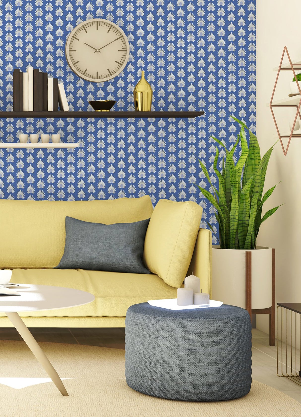 Fleur Azure Peel & Stick Wallpaper with Retro Botanical Daisy Pattern - NuWallpaper SCS6059