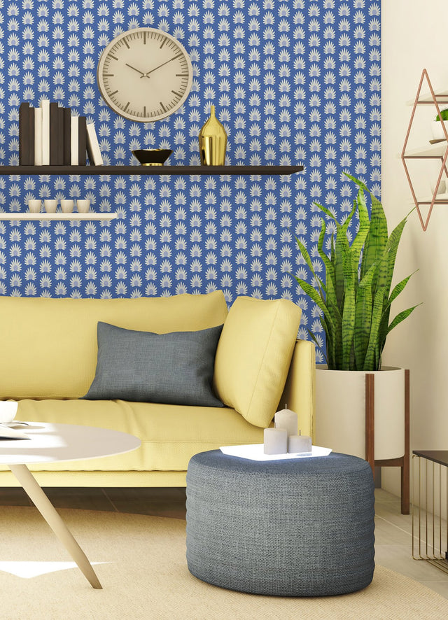 Fleur Azure Peel & Stick Wallpaper with Retro Botanical Daisy Pattern - NuWallpaper SCS6059