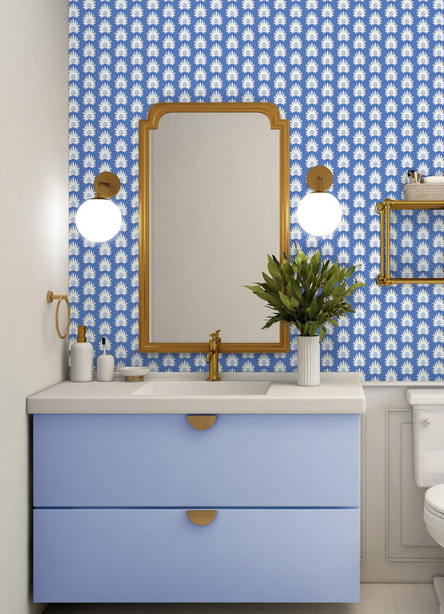 Fleur Azure Peel & Stick Wallpaper with Retro Botanical Daisy Pattern - NuWallpaper SCS6059