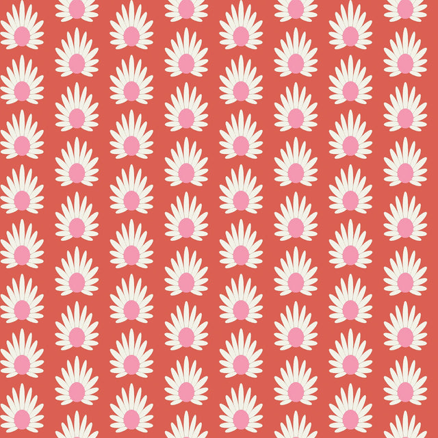 Valentino Fleur Red Peel & Stick Wallpaper with Retro Botanical Daisy Pattern - NuWallpaper SCS6060